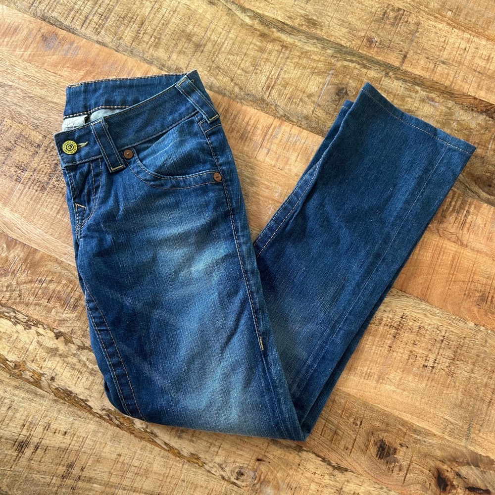 True Religion Women Blue Straight Leg Jeans Size 26 Medium Wash Low Rise USA